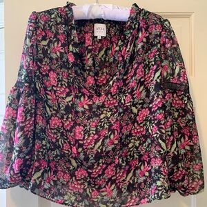 Misa Black Floral Top, Size Small.